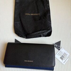 Vera Bradley Black & Navy Fold-Over Leather Wallet
